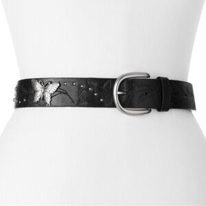 NEW Relic by Fossil Studded Floral Butterfly Belt Women’s SZ Large in Black
